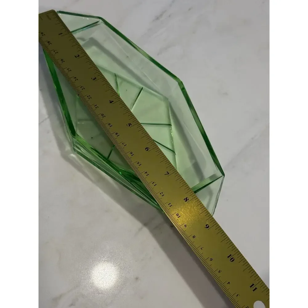 Vintage Art Deco Uranium Glass Divided Relish Dish - "Pyramid" Read - Picture 4 of 8